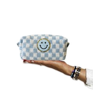 BIBI make up pouch check Blue BLue