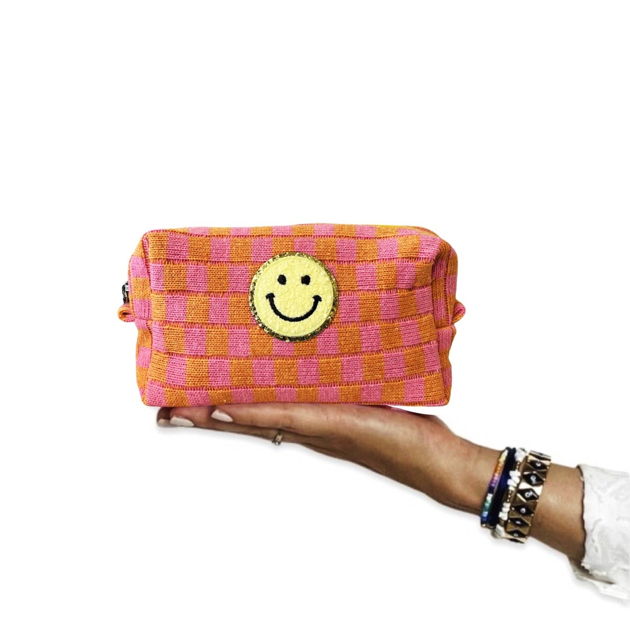 BIBI make up pouch check Pink Orange